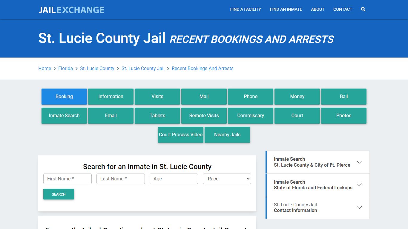 St. Lucie County Jail Recent Bookings And Arrests - Jail Exchange